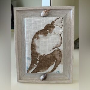 Handmade Seashell Fabric Wall Art in Wooden Frame w/ East Coast Shells